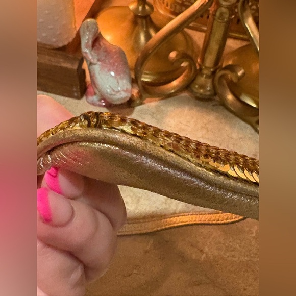 Michael Kors Gold Pebble Grain Leather & Sequence Wristlet W Strap - Picture 11 of 11